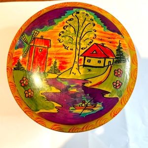 Russian vintage wooden box pastoral folk art design